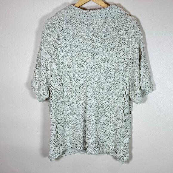 VTG 90s Crochet Top Silk Cotton Knit Button Up Short Sleeve Shirt Plus Size 2X - Picture 5 of 6